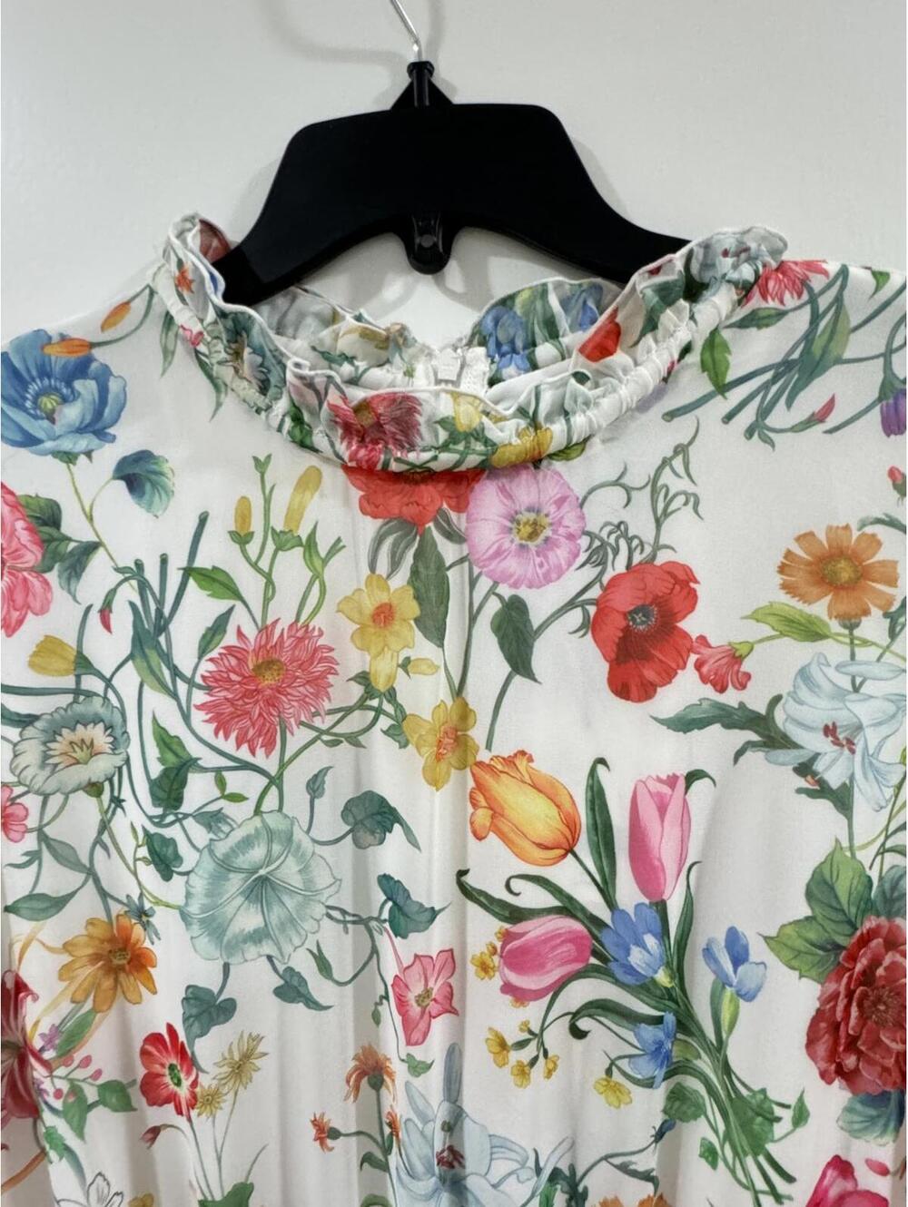 NWT Gibson Latimer Floral High Neck Ruffle Midi Dress Large White Spring Wedding - Picture 5 of 9